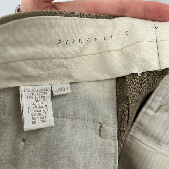PERRY ELLIS Men's Brown Khaki Tan Pleated Straight Leg Dress Pants Size 36 x 34 - Picture 6 of 6